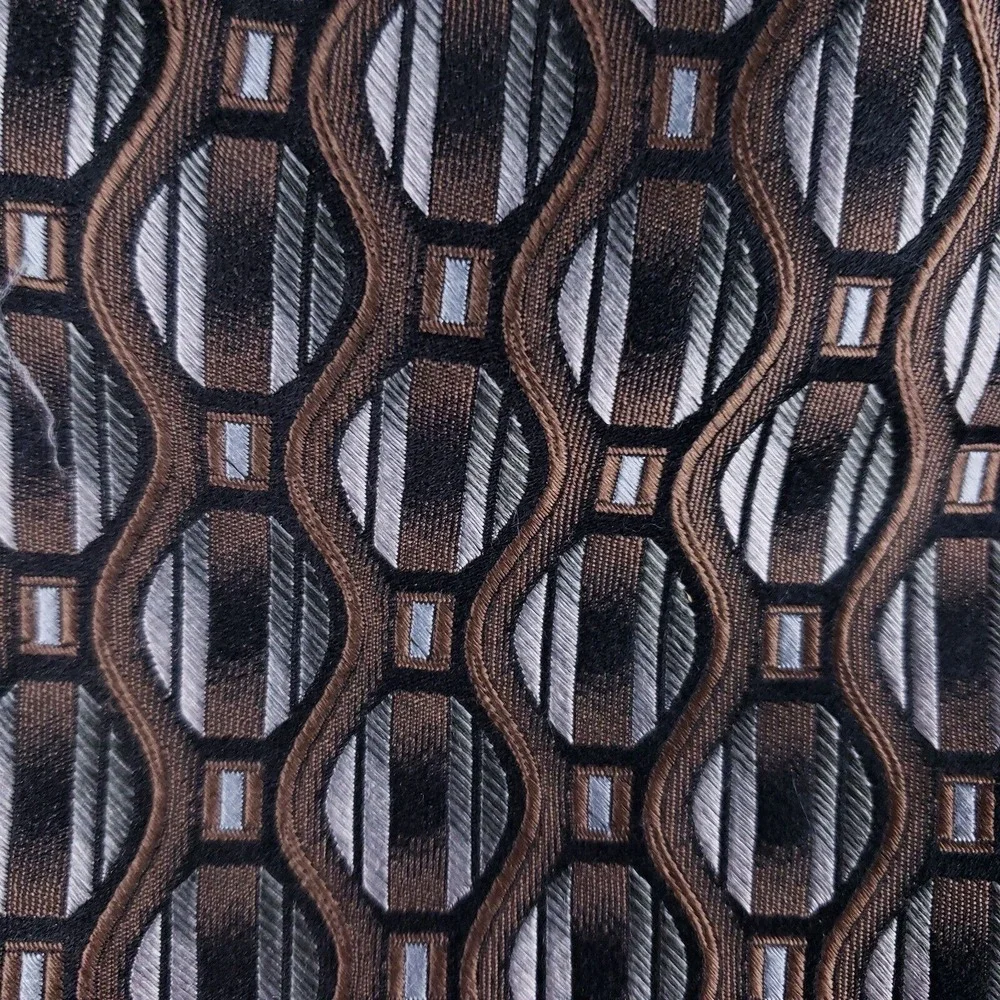 Murano Italia Geometric Silk Tie‎ Brown Black Silver Retro Business Mens Necktie